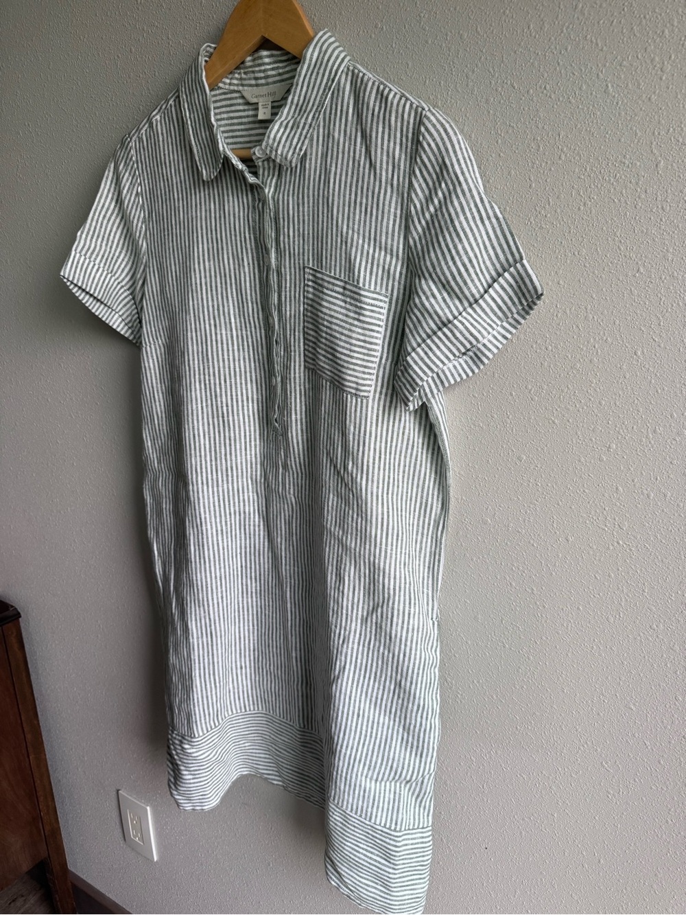 Garnet Hill Green and White Striped Popover Shirtdress size Small - Picture 6 of 12